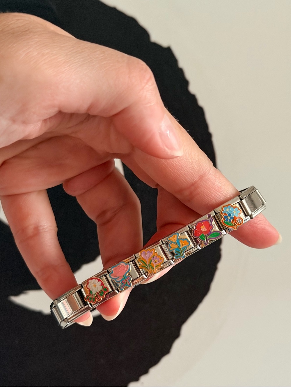 Vintage Floral Italian Charm Bracelet – Colourful Enamel Flowers